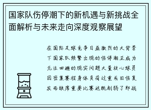 国家队伤停潮下的新机遇与新挑战全面解析与未来走向深度观察展望
